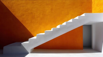Poster - Modernist architecture featuring an outdoor staircase bathed in 