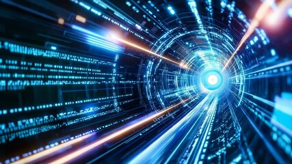 Poster - Futuristic Abstract Digital Tunnel with Light Rays and Motion Effect