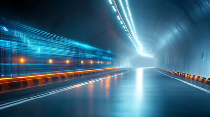 Poster - Dynamic light trails in modern tunnel urban environment high-speed photography futuristic perspective