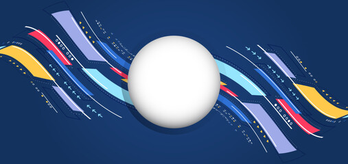 Aufkleber - Technological background with dynamic smooth lines, colorful geometric shapes and arrows in different directions. Abstraction of data transfer, network connection and advanced digital technologies.