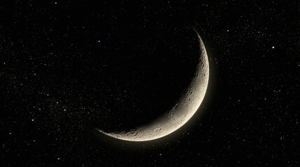 Wall Mural - Crescent moon in dark night sky with stars visible.