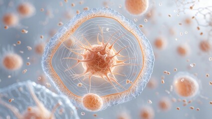 Poster - Vivid microscopic image of a cell exhibiting intricate details