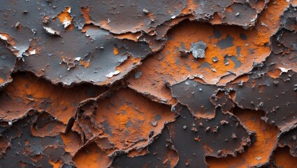Poster - Close-up texture of peeling paint revealing rusty metal underneath, offering a gritty and weathered appearance