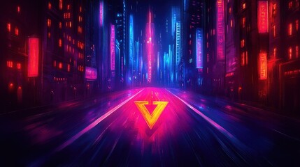 Poster - Vibrant cyberpunk cityscape with glowing neon lights and futuris
