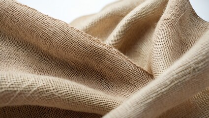 Poster - Close-up view of soft and delicate beige fabric. The fabric is draped and textured, revealing intricate details