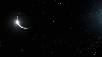 Wall Mural - Crescent moon shines brightly in a dark night sky with stars.