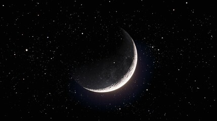 Wall Mural - Crescent moon shines against a dark starry night sky.