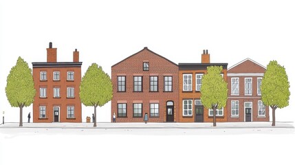Poster - Charming Row Houses Illustration Captivating Urban Scene Depicti