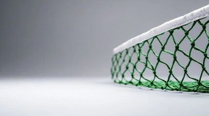 Green sports net close up against gray background