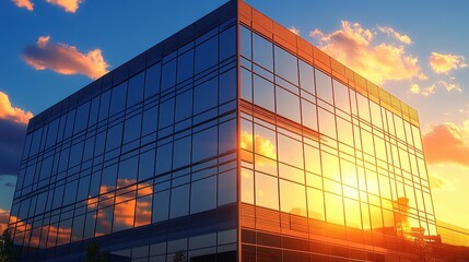 Poster - Golden hour reflection modern architecture office building with 