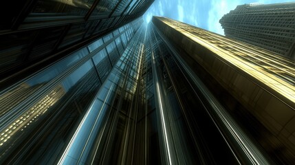 Poster - Futuristic Metropolis Glimpse Skyward Modern Cityscape Reflectiv
