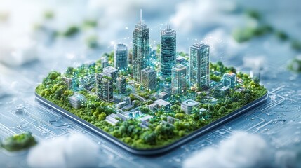 Poster - Miniature futuristic eco city with green energy and sustainable 