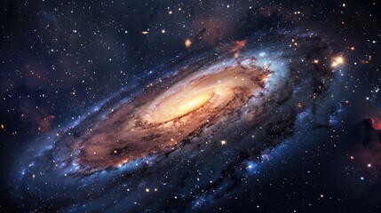Poster - Galaxy with planets and stars in outer space. Digital artwork of planet or solar system with planet and star floating in dark galaxy. Space photography design. Universe and cosmic design. AIG51.