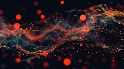 Poster - Abstract visualization of glowing dots and lines on a dark background. Digital artwork of glowing vibrant colorful dots and lines connecting together. Abstract image of Digital art for design. AIG53.