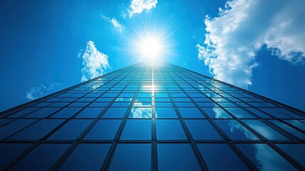 Poster - Modern Architecture Glistening Glass Facade Reflecting Sunlight 