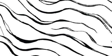 Leinwandbilder - Black flowing wave lines on white transparent background. Abstract wave line for banner, template, wallpaper background with wave design. Vector illustration