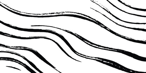 Fototapete - Black flowing wave lines on white transparent background. Abstract wave line for banner, template, wallpaper background with wave design. Vector illustration