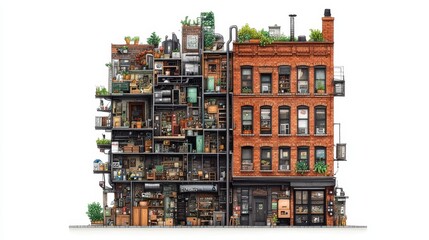 Poster - Detailed cross-section of urban buildings showing contrasting ar