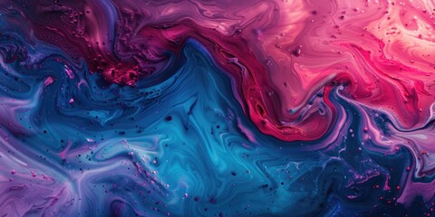 Poster - Abstract pastel flowing patterns with pink and blue hues. Background image of pink and blue mixing together and swirling pattern. Artistic design. Digital art for vibrant and elegant design. AIG51.