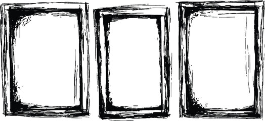 Leinwandbilder - Three black framed white on a transparent background. A collection of three empty picture frames in black colors transparent white background. 
Set of picture frames, isolated on white background.