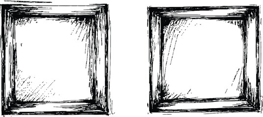 Aufkleber - Black square grunge frame on a transparent background. A rectangular frame is drawn with brush strokes on white background.	