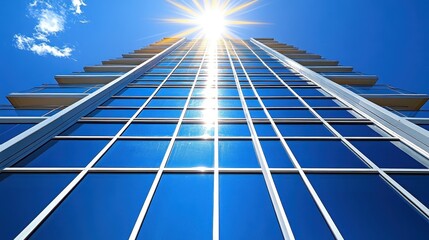 Poster - Skyscraper Glimpse Pointing to Sky Reflecting Sun Showing Busine