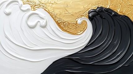 Aufkleber - painting abstract Luxurious featuring wavy stripes of gold, white, and black, creating a dynamic and elegant visual