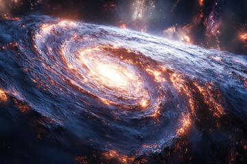 Wall Mural - spiral galaxy with a bright light in the center. the galaxy is surrounded by a lot of stars and is v