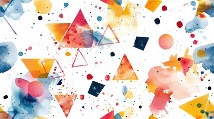 Poster - Playful watercolor geometric shapes and splashes. Colorful or vibrant color geometric shape watercolor prints with white background. Abstract design for poster. Artistic and creative design. AIG51.