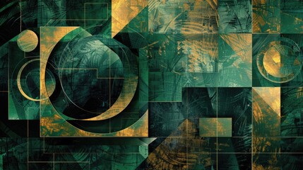 Poster - The abstract picture of green and yellow shape repetitive pattern polygon geometry in background, geometry is mathematics study shape, sizes, properties, and dimensions of objects and spaces. AIG51.