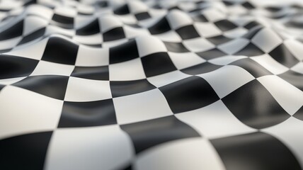 Poster - Surface of a wavy black and white checkerboard pattern creates a striking visual effect in an artistic display