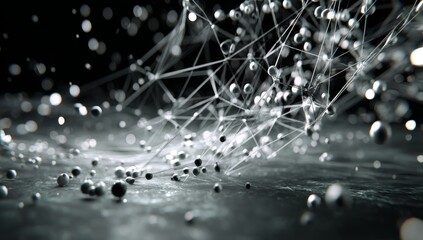 Aufkleber - A stock image features a data technology concept with a dark background and connecting dots and lines, giving the appearance of a 3D rendering