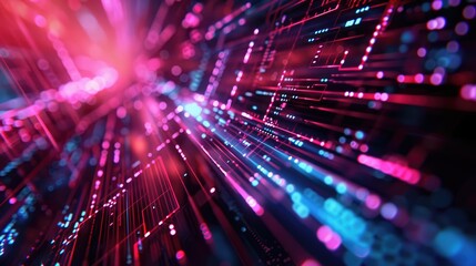 Poster - Colorful abstract background showcasing futuristic technology with vibrant lights and flowing data patterns, ideal for digital and tech-related projects.