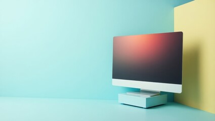 Leinwandbilder - Video Upscaler. Digital Age Upgrade. Isolated background, copyspace.. Computer monitor upgrade represents progress and modernity in cluttered yet organized home setting contextually.