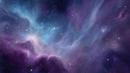 vibrant cosmic nebula glows with purples and blues