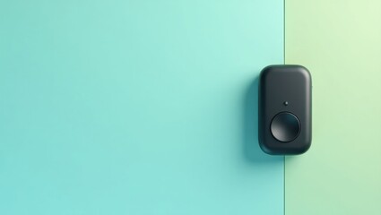 Poster - Voice Changer. Green Door Handle. Isolated background, copyspace.. Simple voice changer has striking contrast between green door and its dark metal handle.