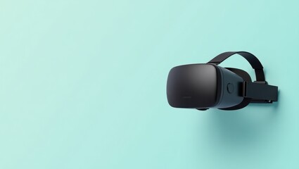 Poster - Vr Trackers. Virtual Reality Experience. Isolated background, copyspace.. VR headset mounted on wall creates immersive experience in vast, empty space alone.