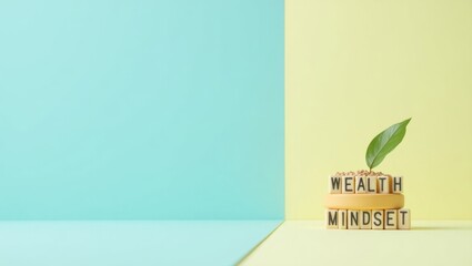 Poster - Wealth Mindset. Wealthful Inner Growth. Isolated background, copyspace.. Plant grows out of concept wealth mindset on blank background symbolizing inner growth and prosperity.