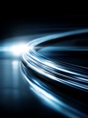 Poster - An abstract blue and black background with dynamic curves, blurs, and detailed fractal graphics serves as a visual representation of a science and technology concept
