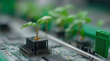 Poster - A tree is situated at the intersection of a computer circuit board, symbolizing green computing, green technology, green IT, corporate social responsibility, and IT ethics, all of which relate to the