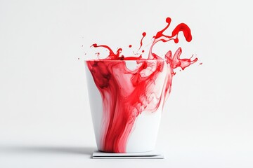 Fototapete - Red liquid splashes into a white cup.