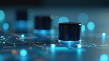 Fototapete - Workato. Glowing Blue Circuitry. Trend product close-up. Glowing electronic components symbolize innovation and progress, highlighting cutting-edge technology of Workato product line.