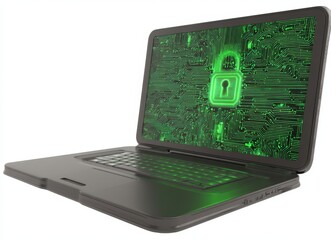 Poster - a digital padlock is positioned in front of a laptop, symbolizing cyber security and data protection