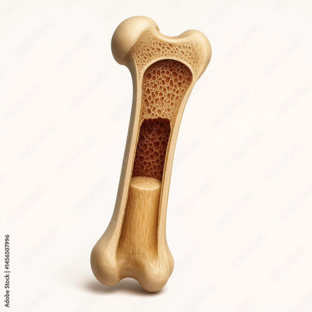 3D medical illustration of human bone structure showing cross section ...