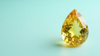 Poster - Yellow Sapphire Stone. Vibrant Blue Jewel. Isolated background, copyspace.. Vibrant yellow sapphire stone sits alone on deep blue surface amidst empty space quietly.