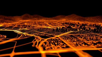 Poster - A stock digital illustration of a city at night, showcasing technology connection lines, illustrates the concept of communication, and can be utilized for banners, posters, covers, or presentation