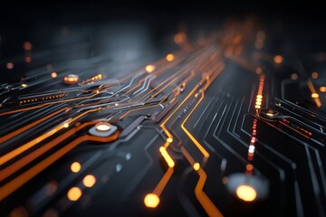 Poster - A close-up image of a processor or graphic card, a technological device that stores memory, featuring a hardware close-up with neon LED lights, stock technology