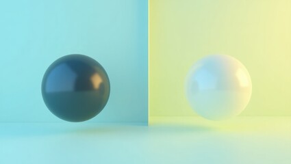 Poster - ZeroShot Learning. Spheres of unity. Isolated background, copyspace.. Two equal-sized spheres of same color form symbol of unity and harmony on isolated space.