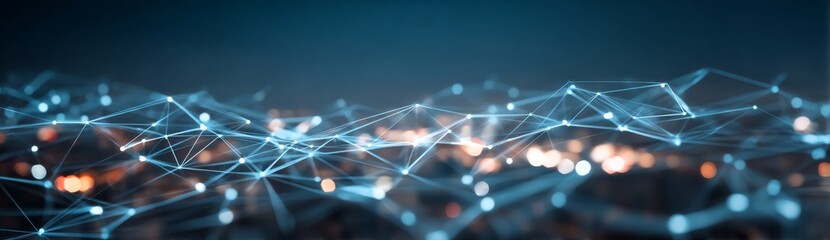 Poster - The city is filled with busy technology connectivity in a blue tone