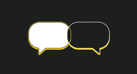 Poster - Overlapping Black and White Speech Bubbles,Conversation Cloud,Dialogue Balloons Intersecting,Thinking and Speaking Communication Bubbles, both empty with Yellow on black background AI Generative